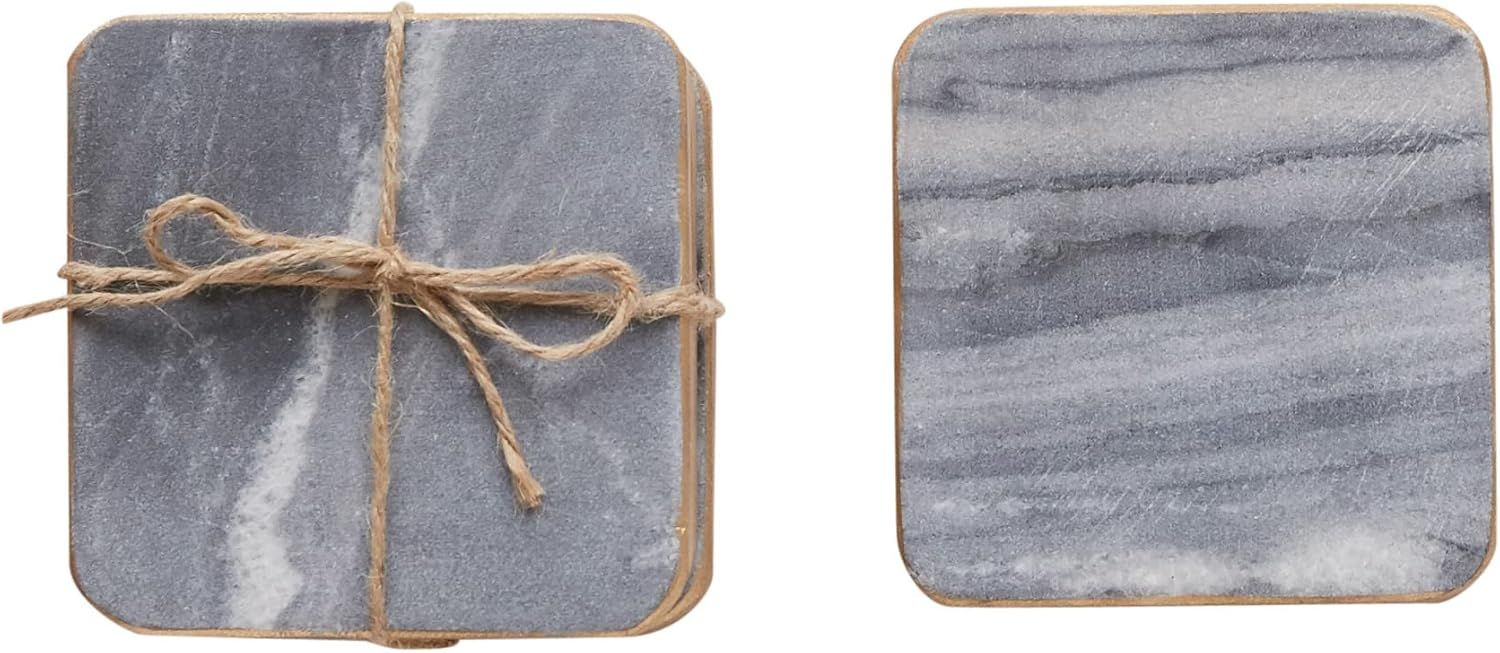 Gray Marble and Gold Edged Square Coasters, Set of 4