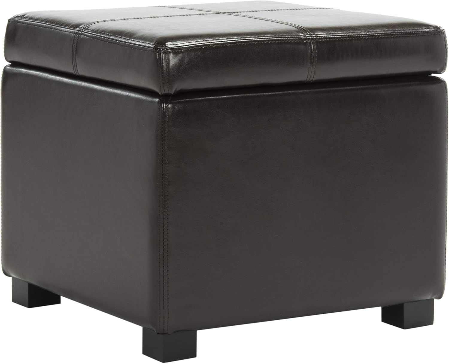 White Bi-Cast Leather Storage Ottoman with Birchwood Frame