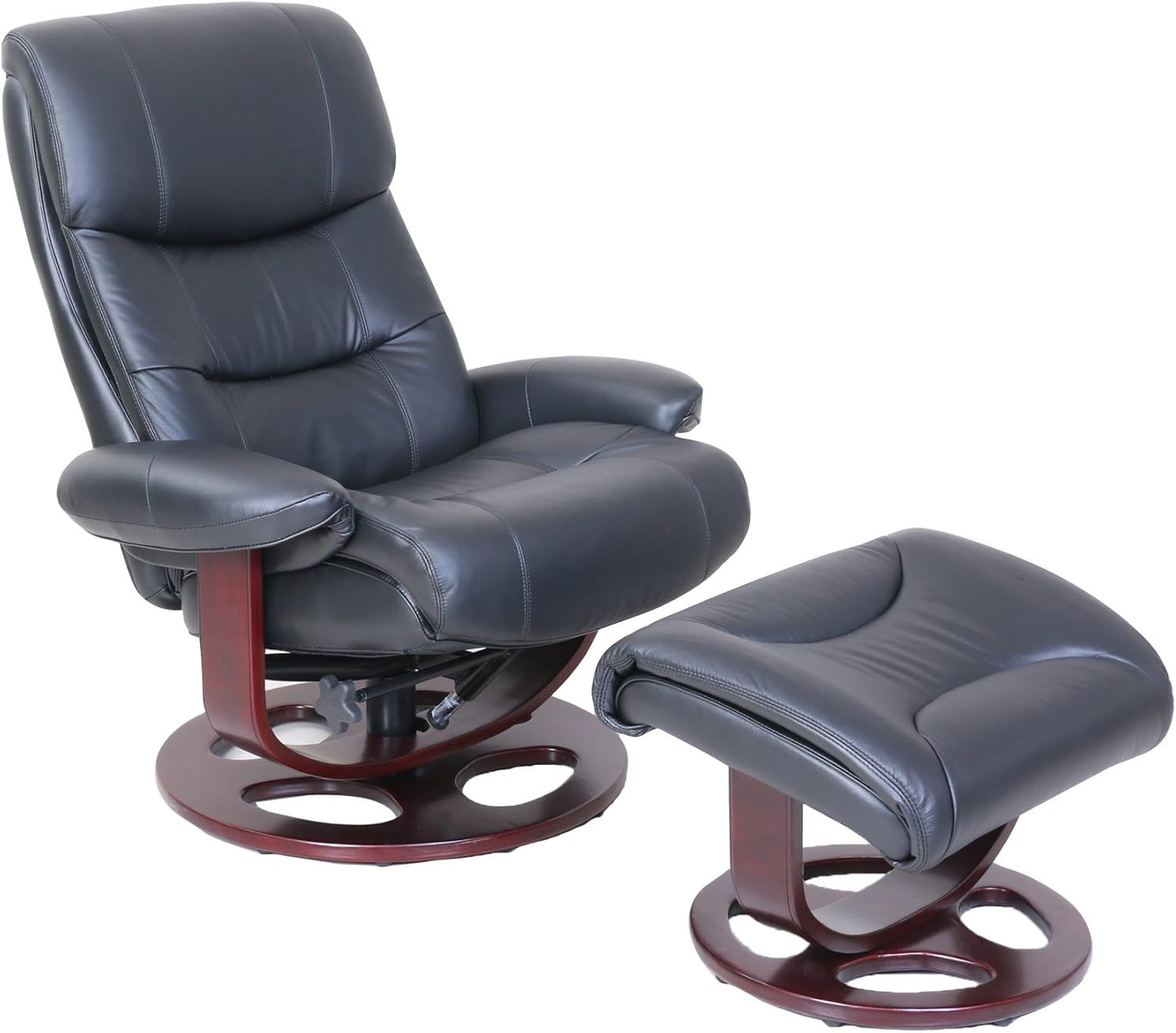Black Leather Swivel Recliner with Ottoman