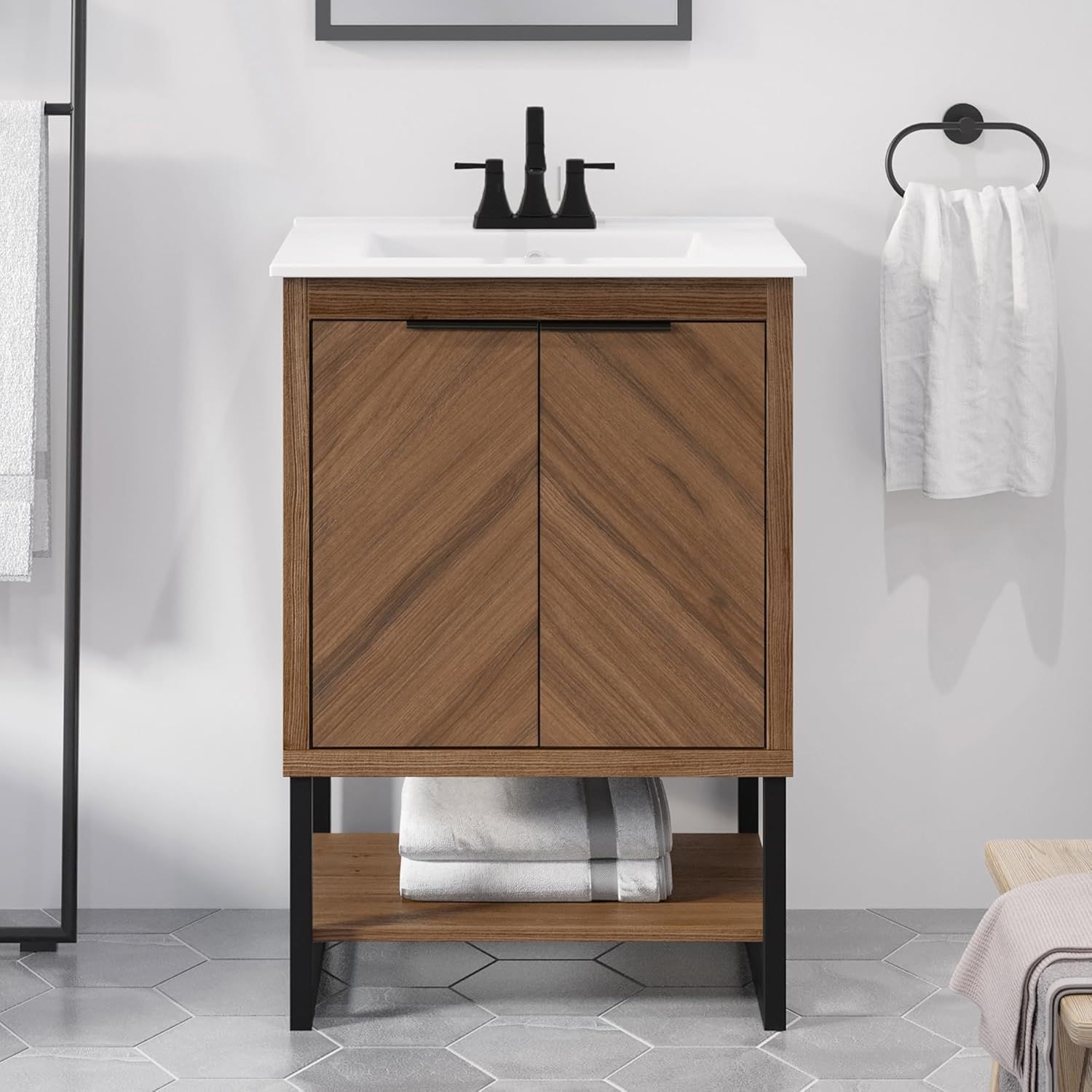 Darla 24" Spiced Walnut Freestanding Vanity with Ceramic Sink