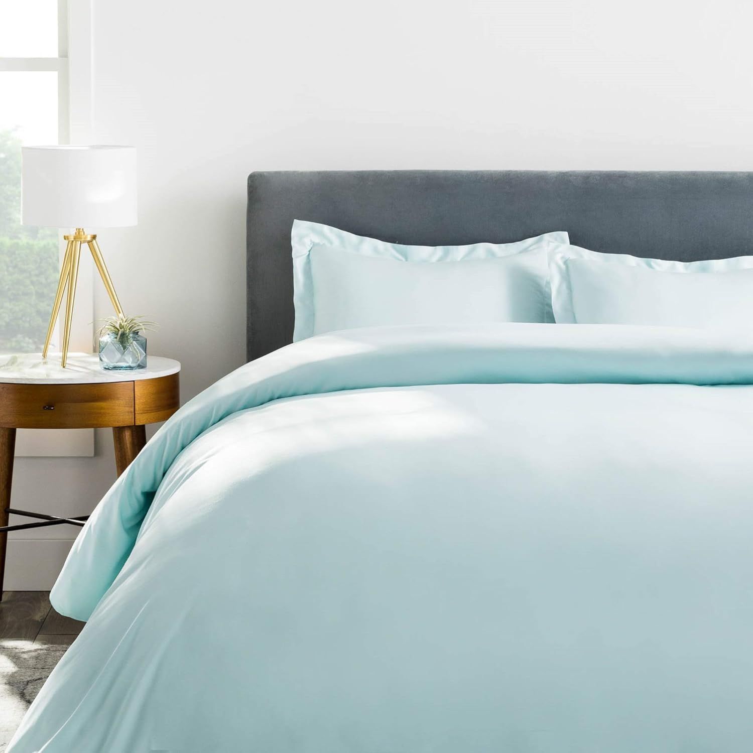 Oversized Queen Light Blue Bamboo Rayon Duvet Cover Set