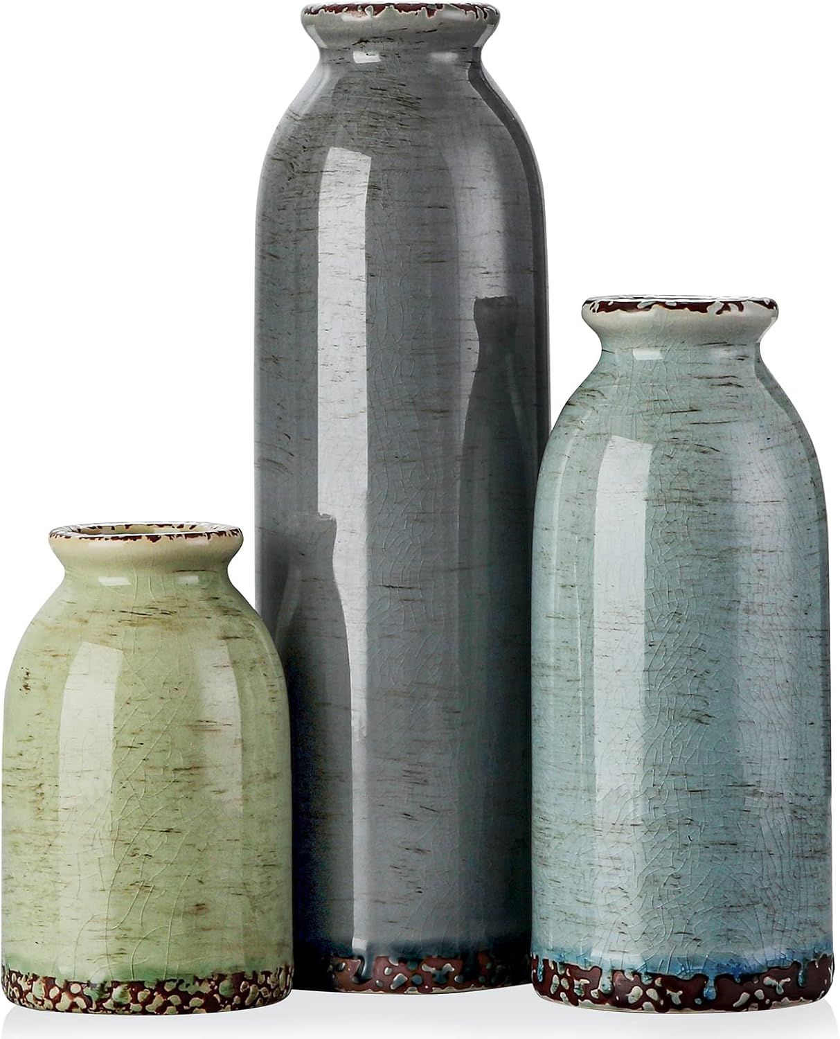 Multicolor Ceramic Bottle-Shaped Vase Set for Living Room Decor