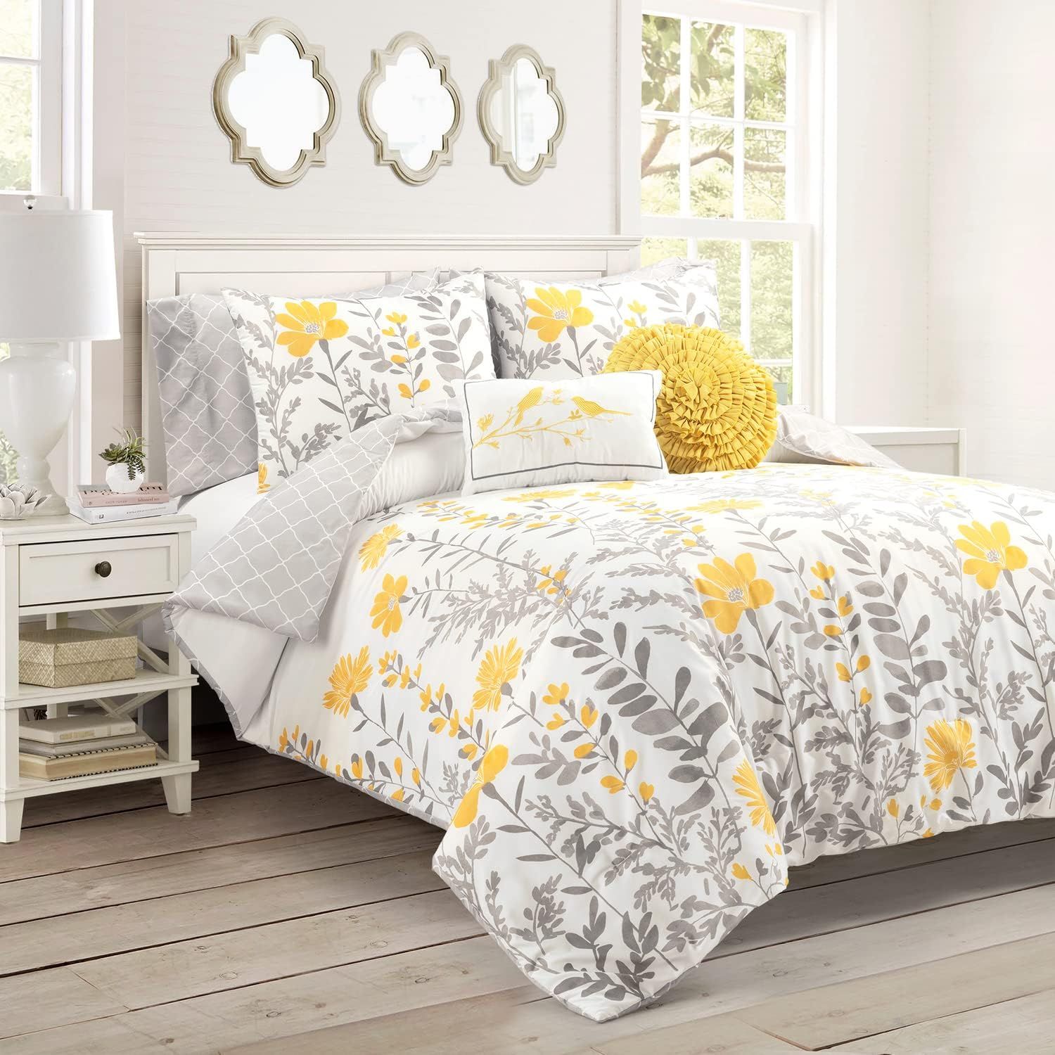 Queen Gray and Yellow Reversible Microfiber Comforter Set