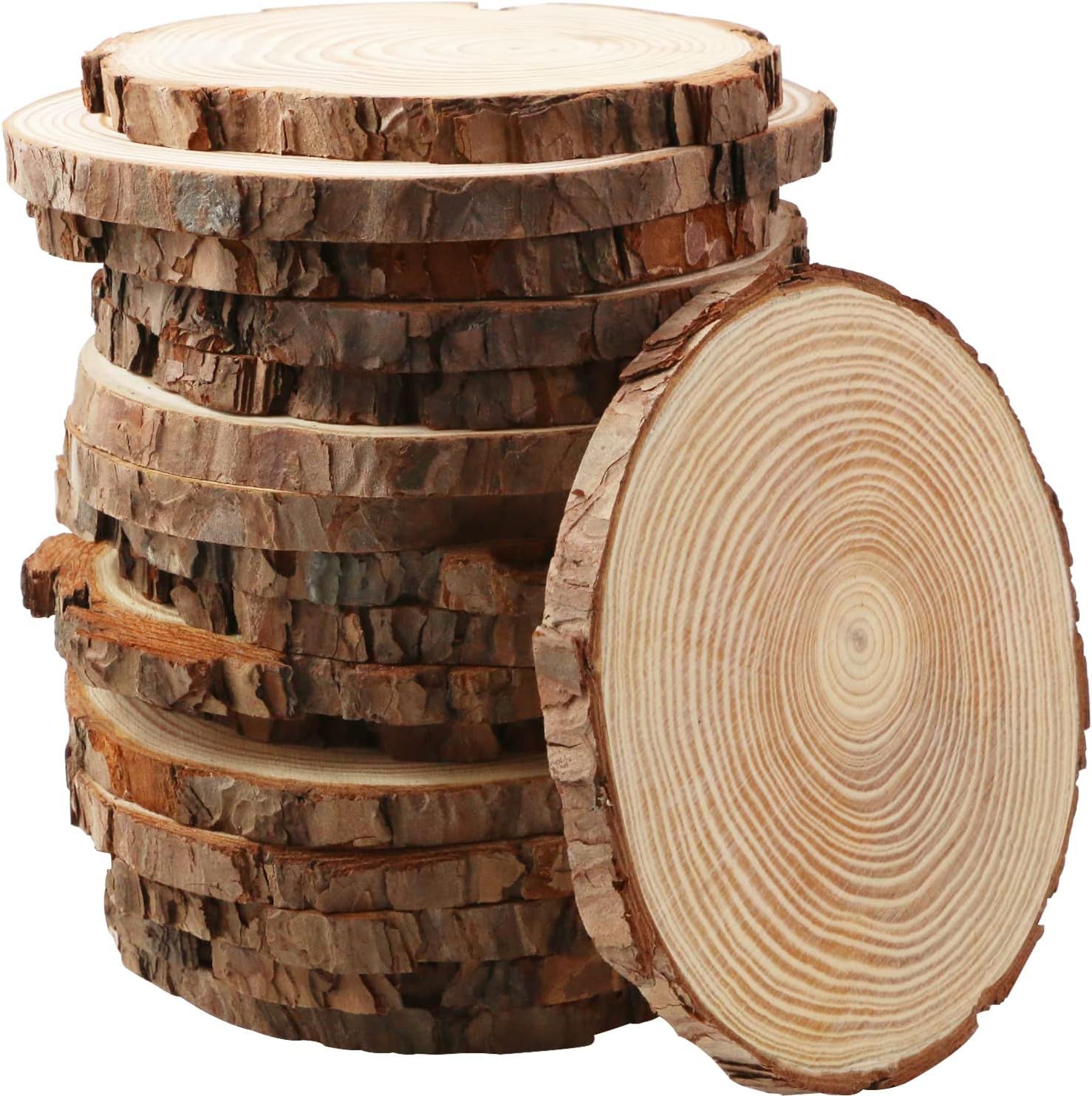 Natural Pine Wood Slices with Bark for Crafts and Decor