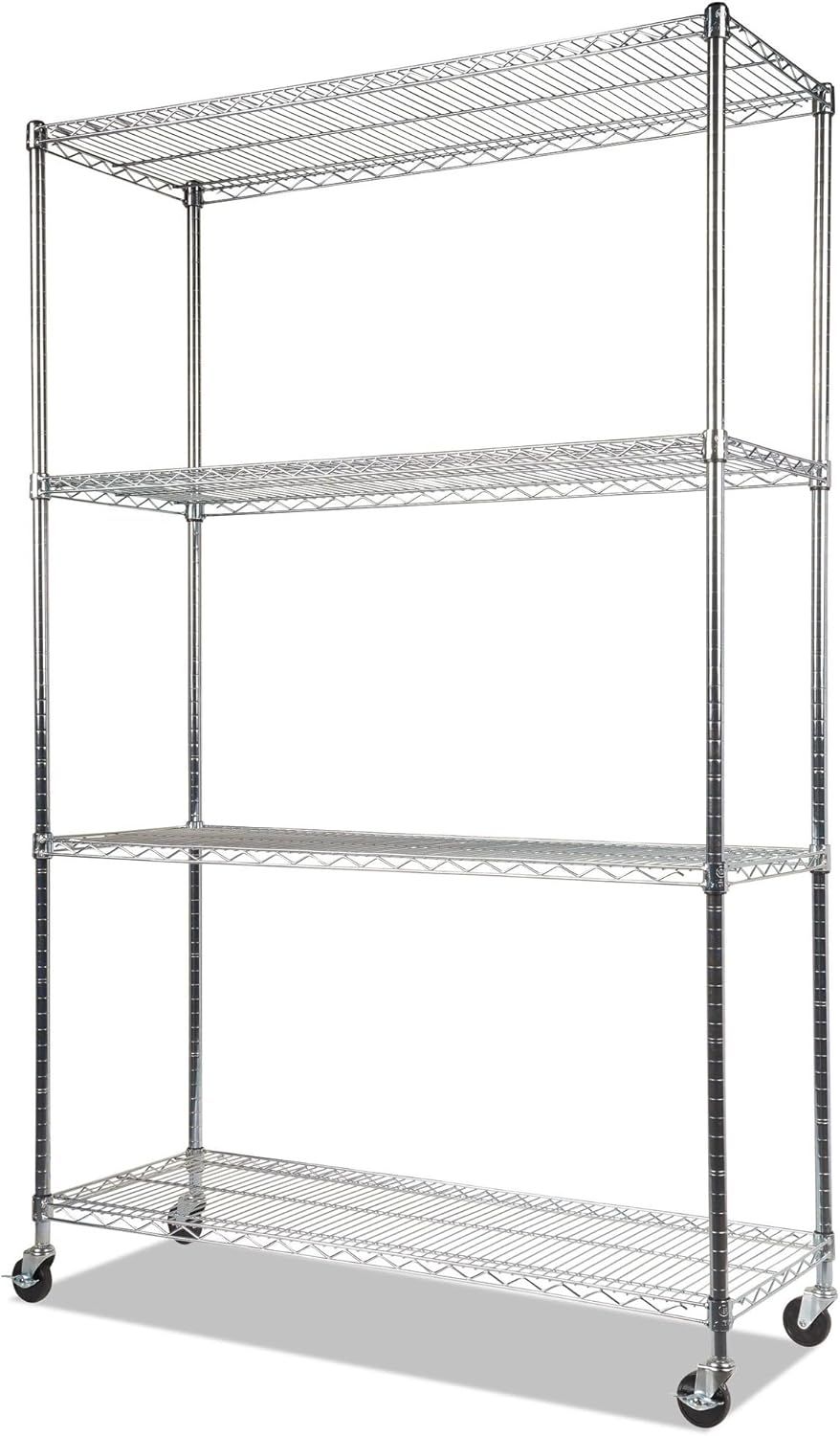 Silver 4-Shelf Adjustable Wire Shelving Unit with Casters