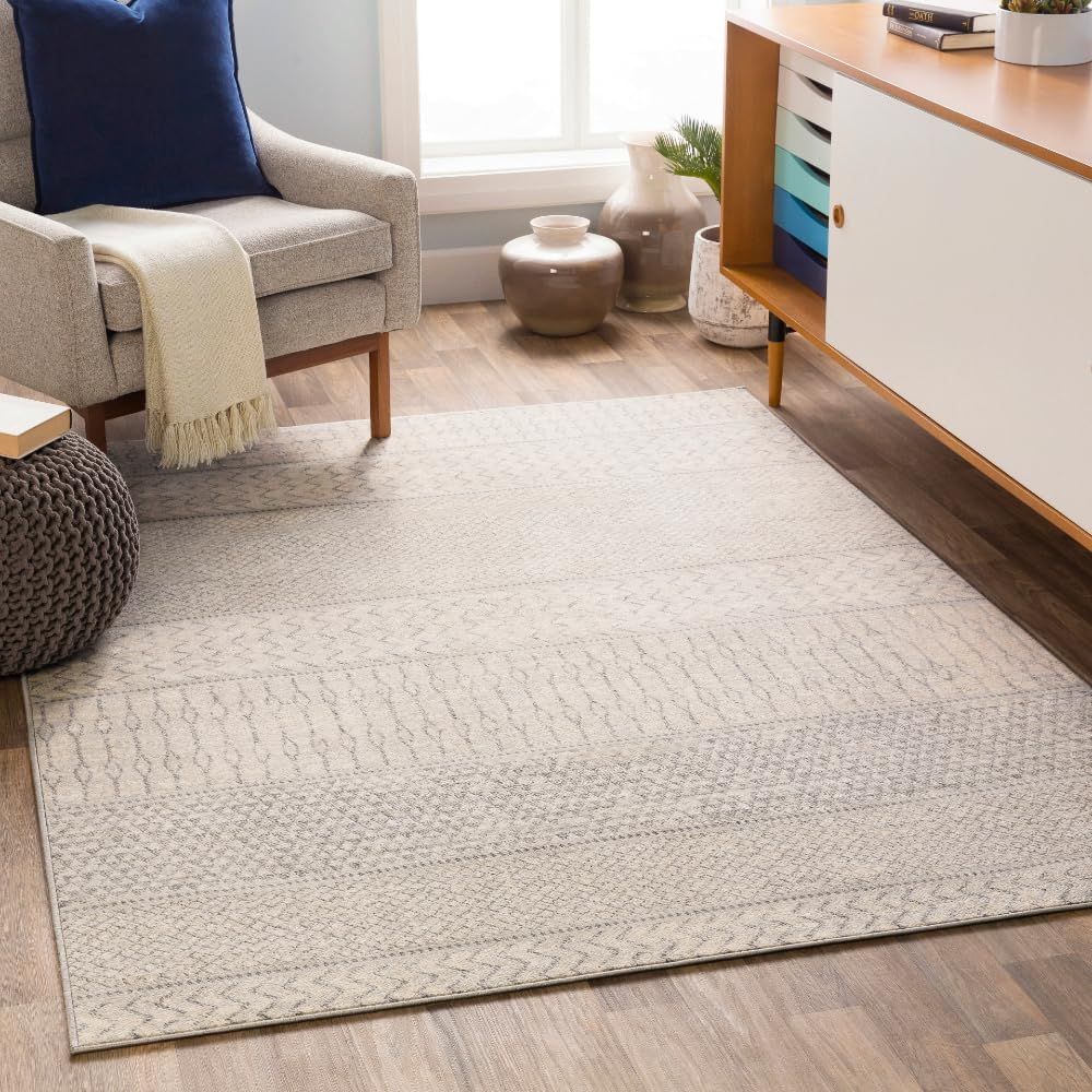 Monaco Gray Rectangular Stain-Resistant Synthetic Area Rug