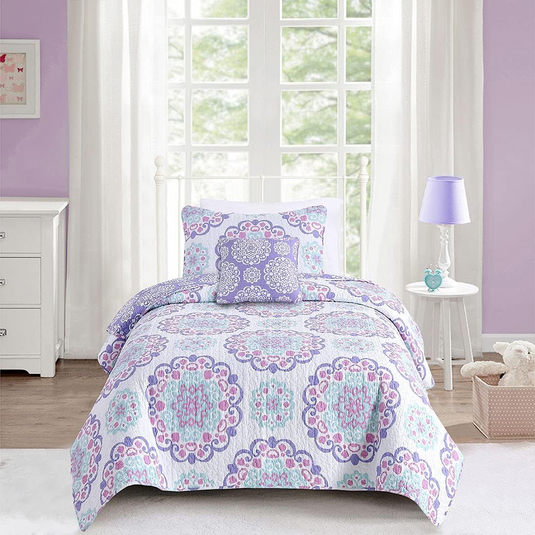 Vivian Twin Purple Cotton Reversible Quilt Set