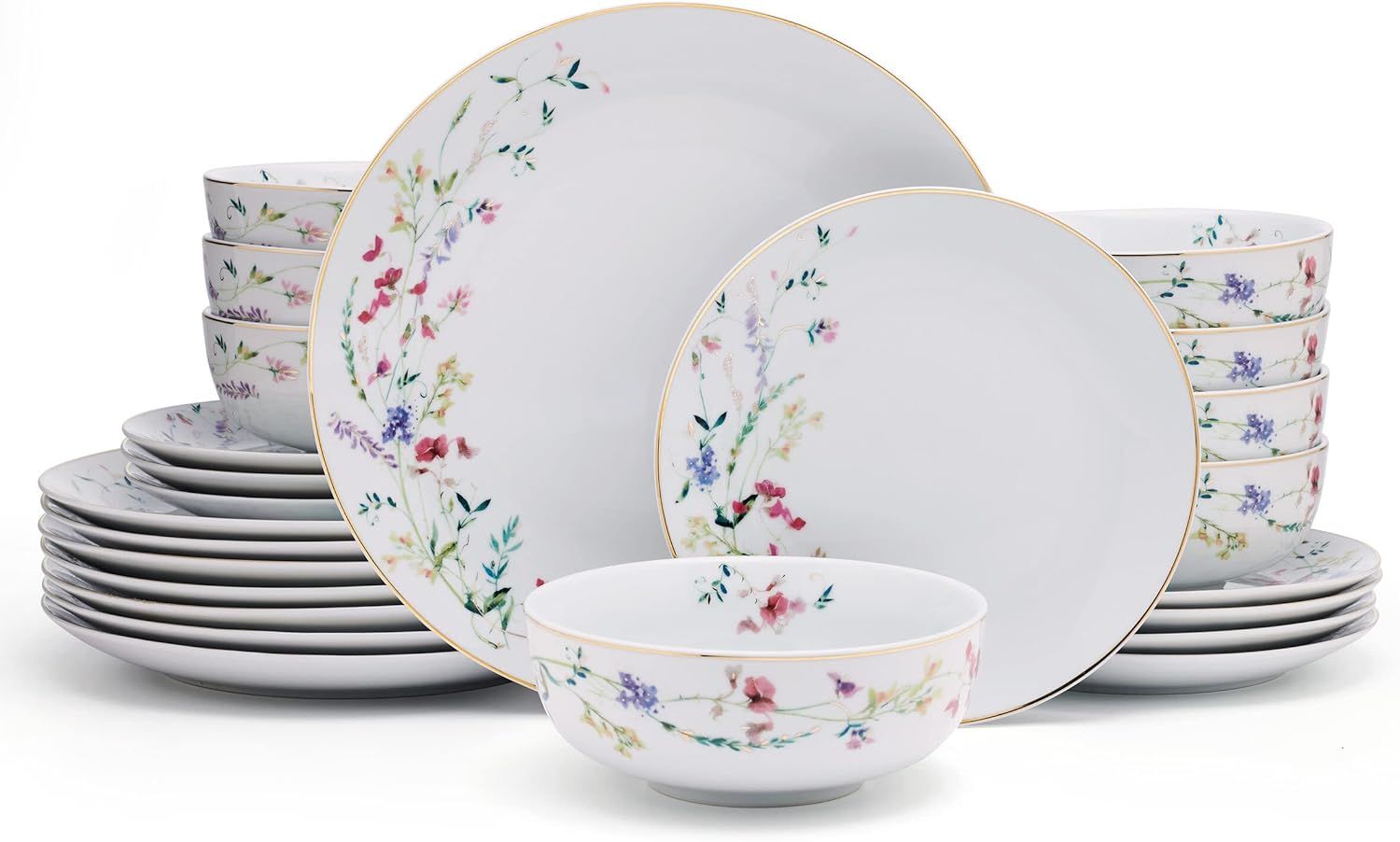 Kalina White Porcelain Floral 24-Piece Dinnerware Set