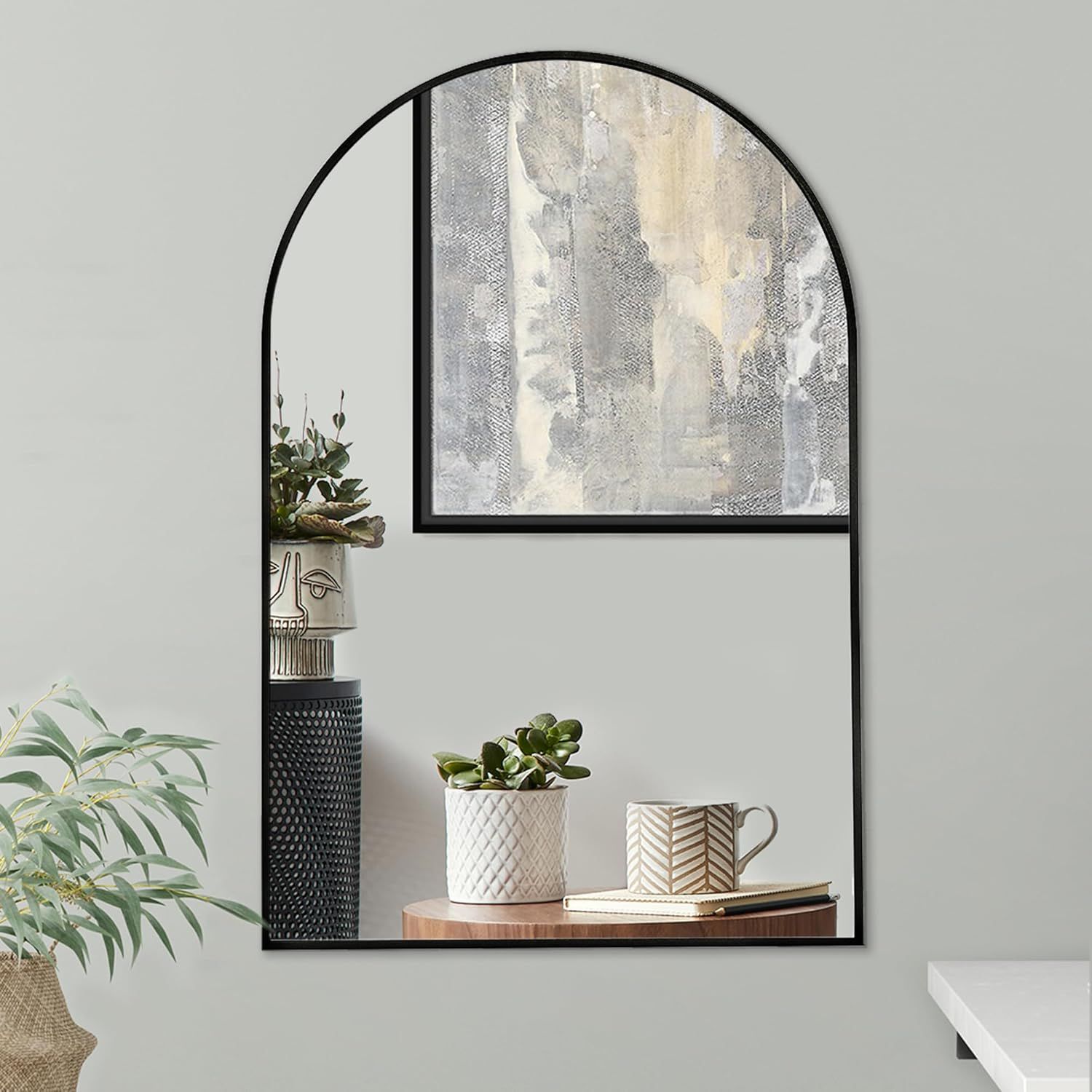 Black Aluminum Framed Arched Wall Mirror, 20x30 Inch