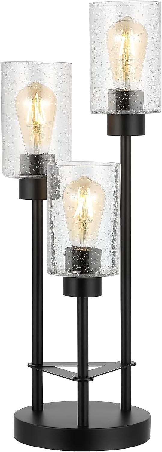 Edison Black 20.5" Industrial LED Table Lamp with Clear Glass Shades