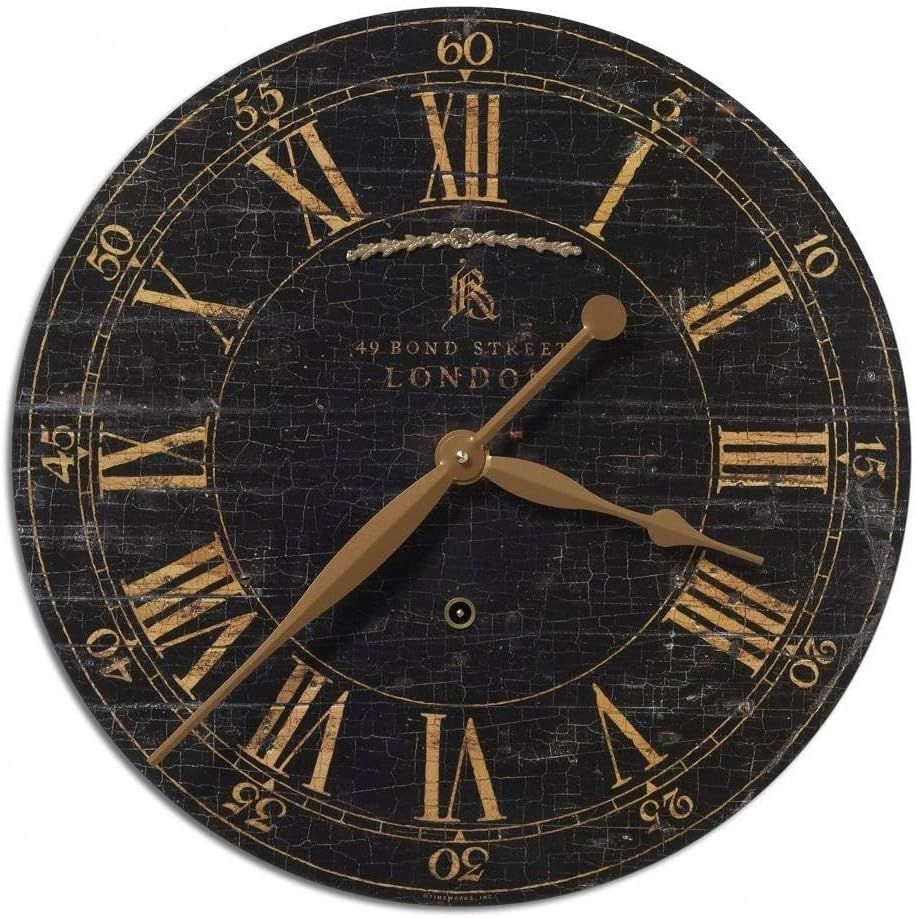 18-Inch Rustic Black and Gold Round Wall Clock