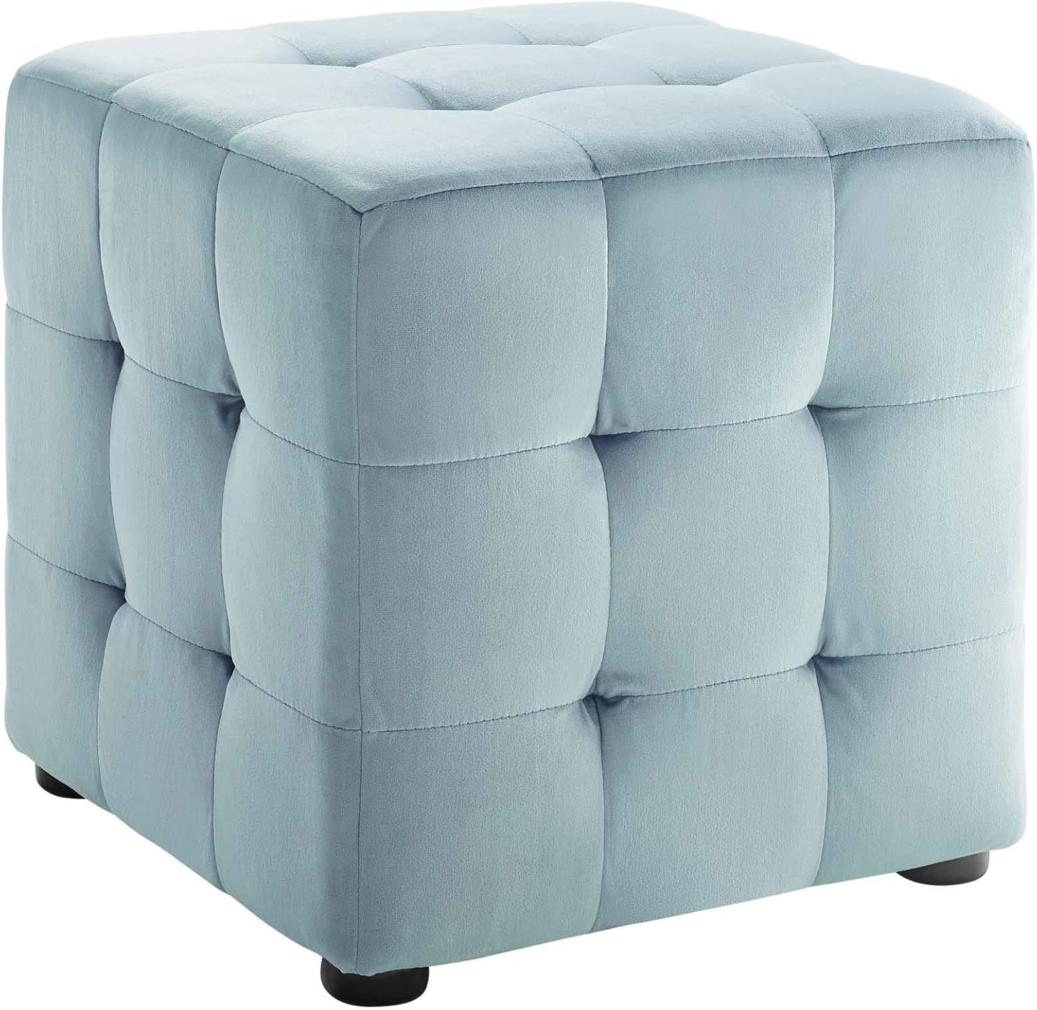 Elegant Charm Light Blue Tufted Velvet Pouf Ottoman