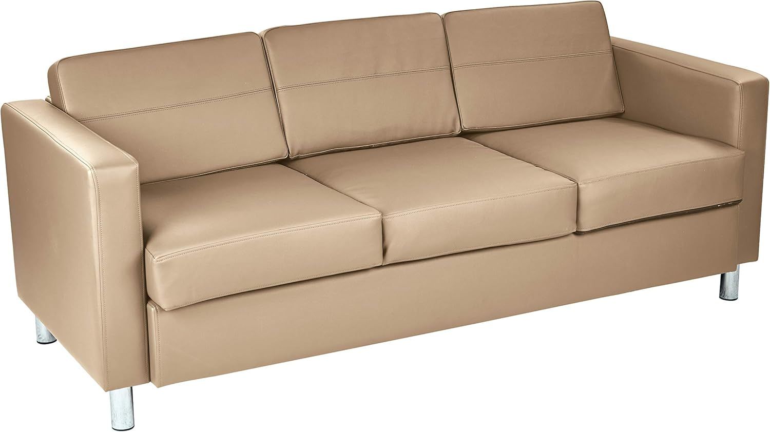 Buff Faux Leather Lawson Sofa with Wood and Metal Legs