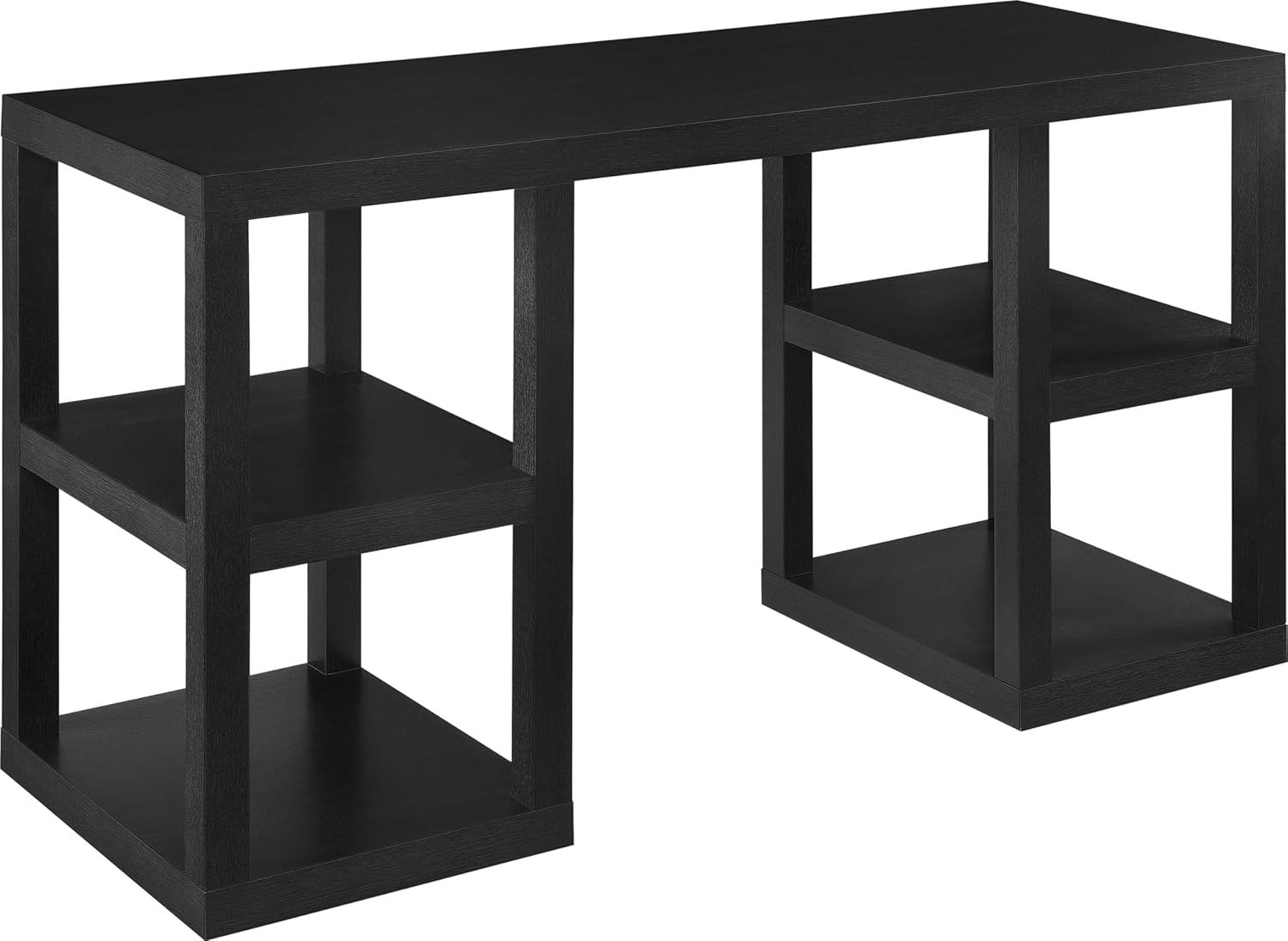 Black Wood Parsons Desk with Side Shelves