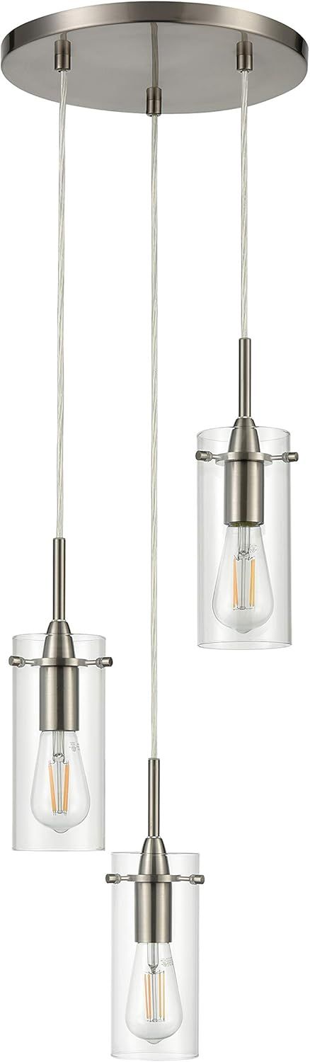 Brushed Nickel 3-Light LED Cluster Pendant with Clear Glass Shades