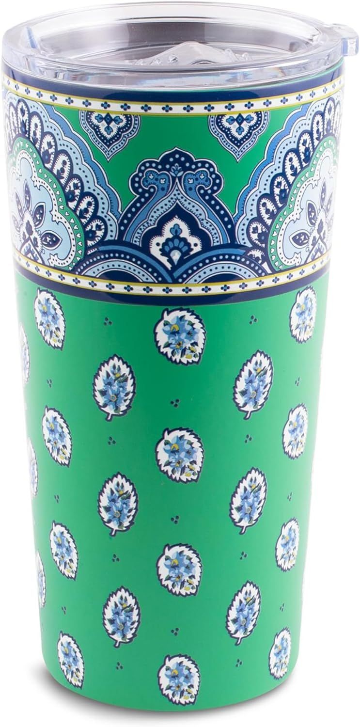 Green Floral Insulated Stainless Steel Travel Tumbler with Lid