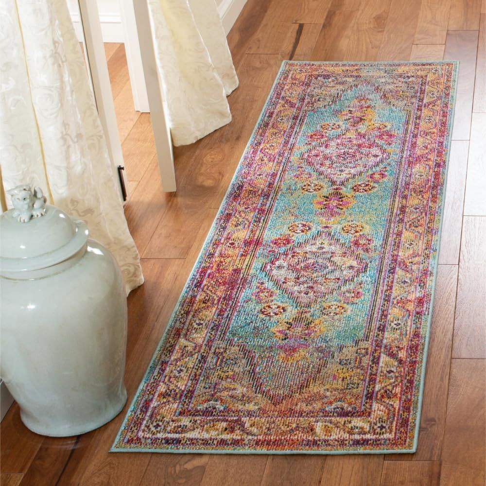 Light Blue Oriental Easy-Care 26" Runner Rug