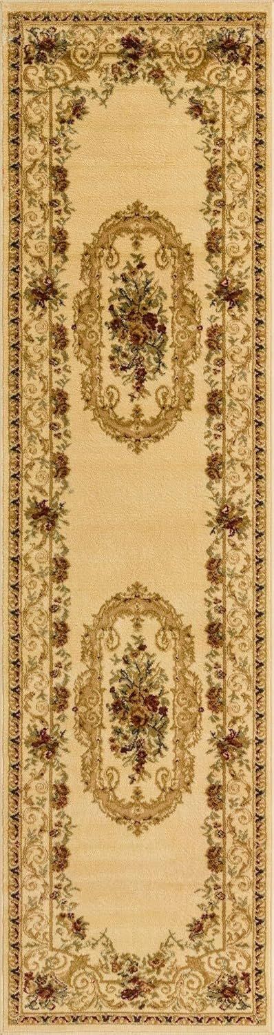 Ivory and Tan Medallion Synthetic Runner Rug