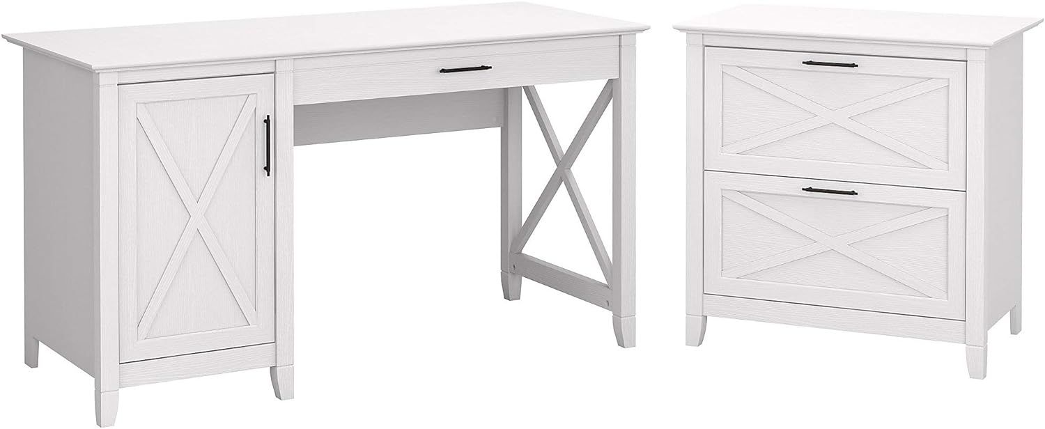 Pure White Oak Farmhouse Desk with Filing Cabinet