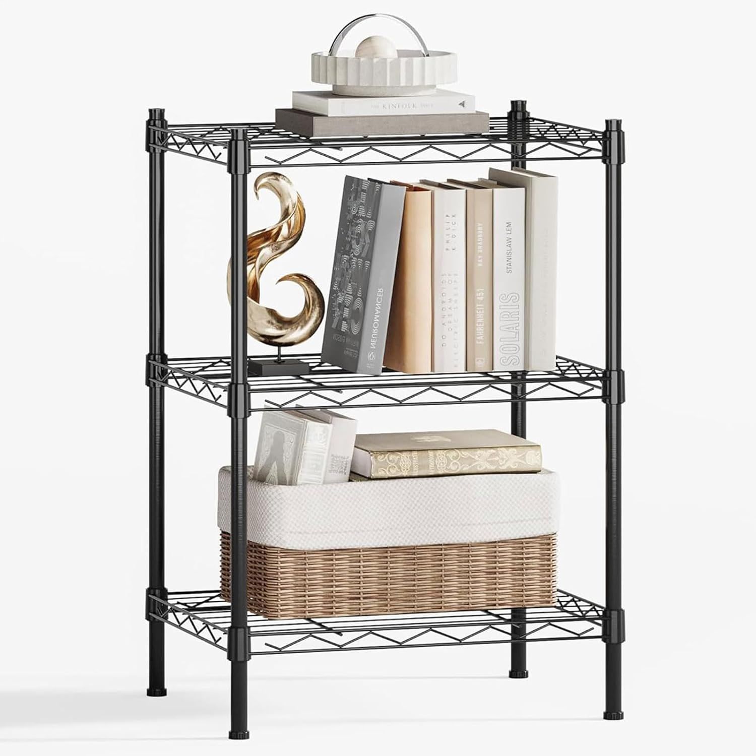 Adjustable Black 3-Tier Industrial Steel Wire Shelving Unit