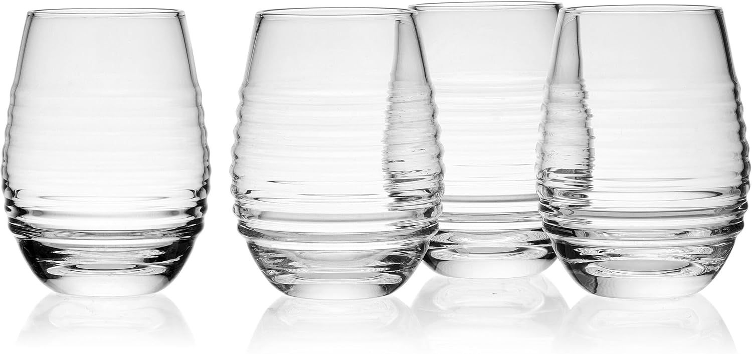 Ciara 18 oz Clear Ribbed Stemless Wine Glasses Set of 4