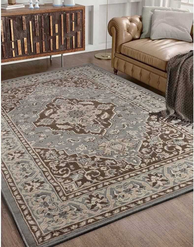 Elegant Gray Medallion 8' x 10' Synthetic Area Rug