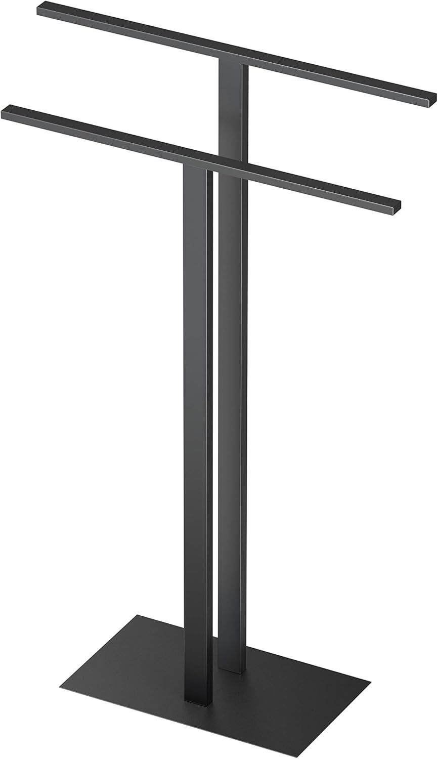 Matte Black Modern Two-Level Floorstanding Towel Holder