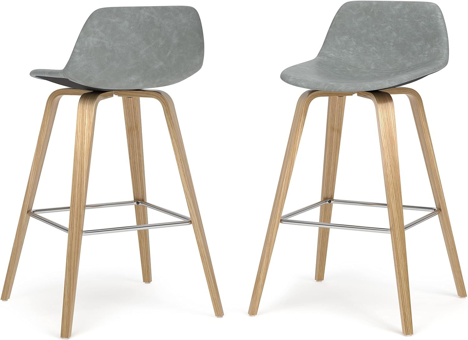 Stone Grey Leather and Wood Counter Height Stool Set