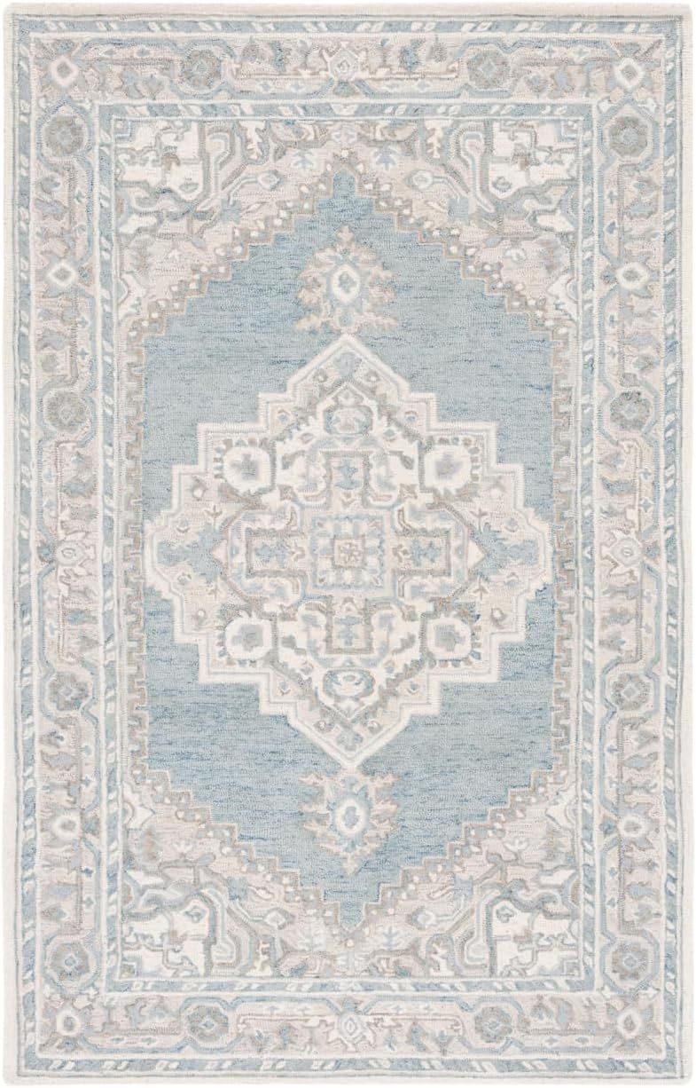 Light Blue and Ivory Hand-Tufted Wool Area Rug