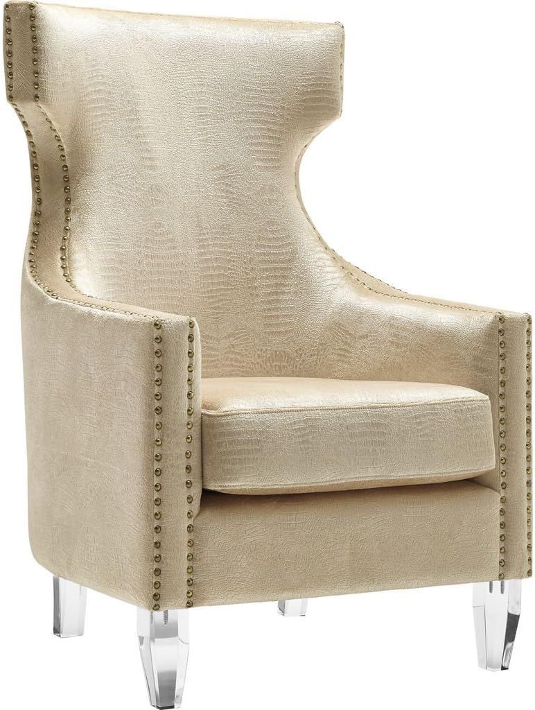 Luxurious Black Velvet Wingback Chair with Gold Accents