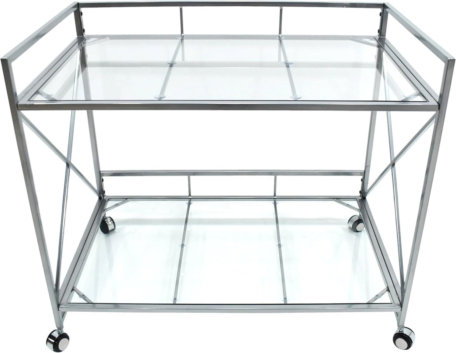 Danae Silver Rectangular Iron and Glass Bar Cart with Storage