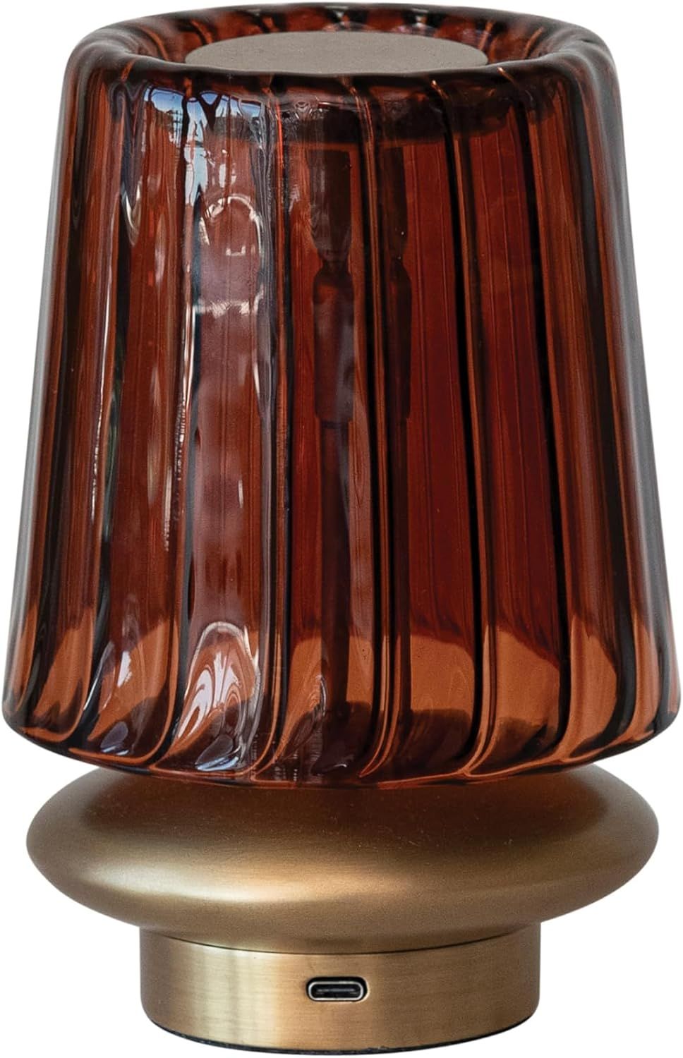 Amber Reclaimed Glass and Brass Touch LED Table Lamp