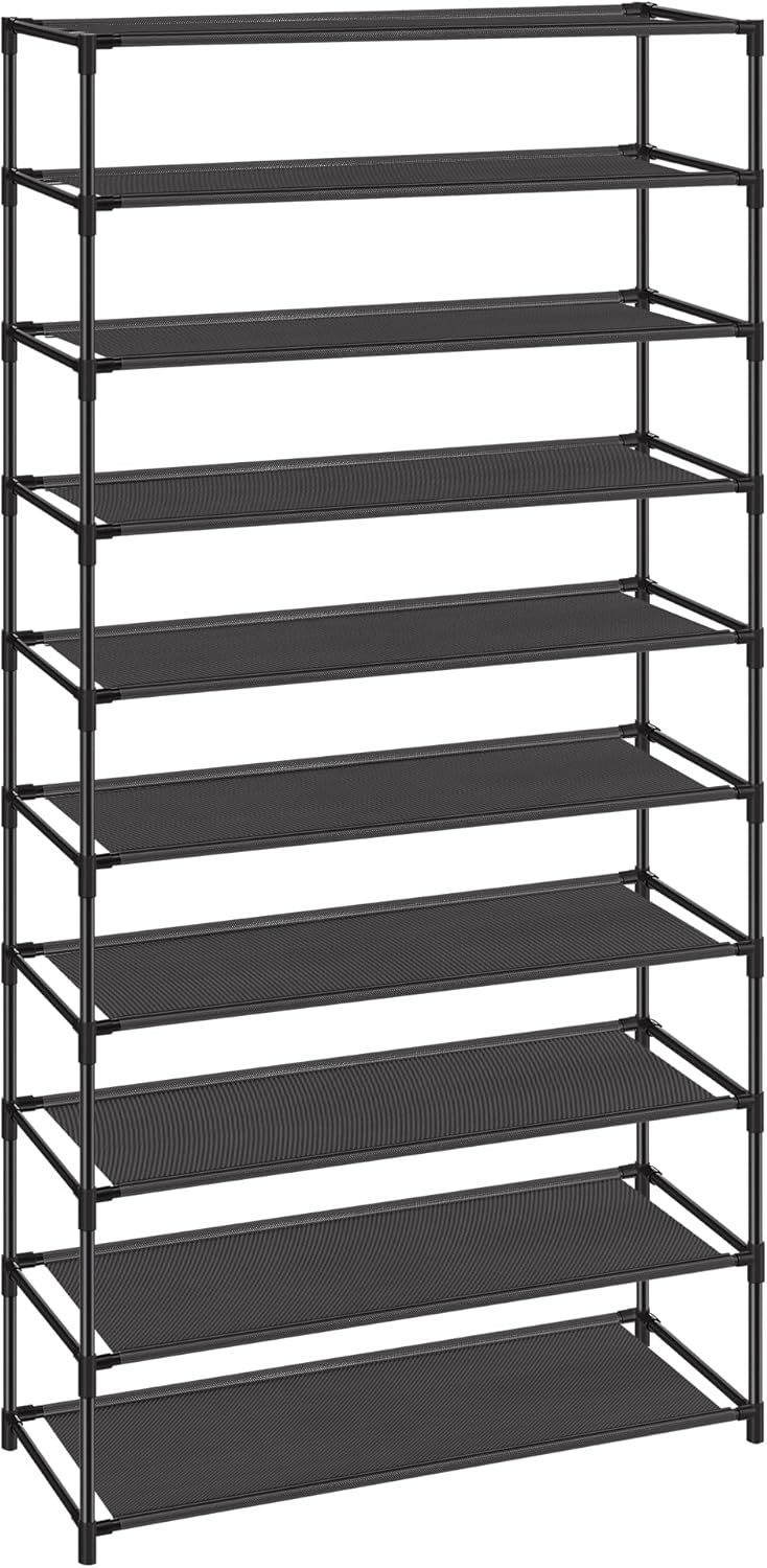 Black Metal and Fabric 10-Tier Wall Mounted Shoe Rack