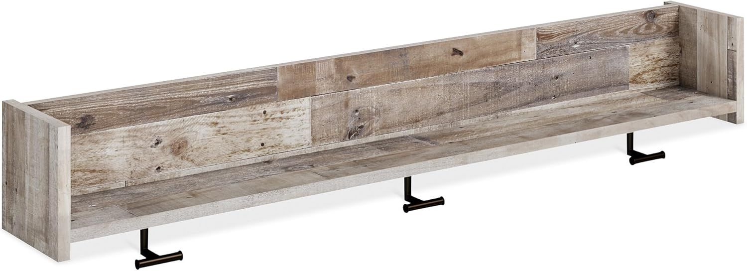 Beige and Black Pine Wood Wall Mounted Coat Rack with Shelf
