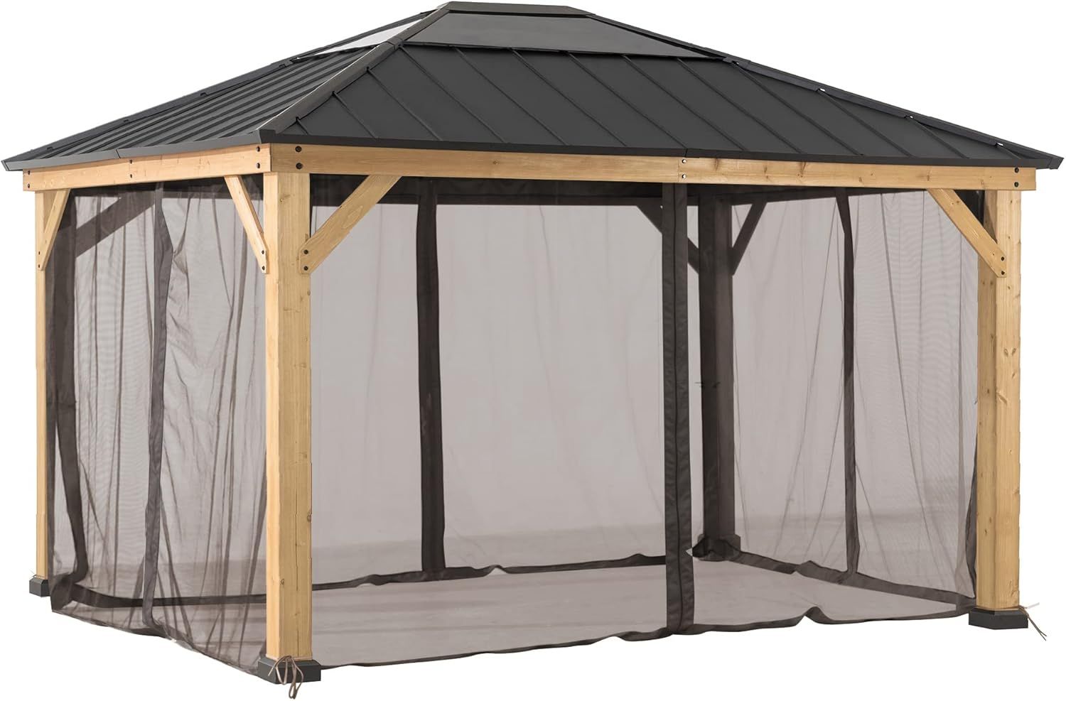 Khaki Polyester Mosquito Netting for 13×15 ft. Wood Gazebo