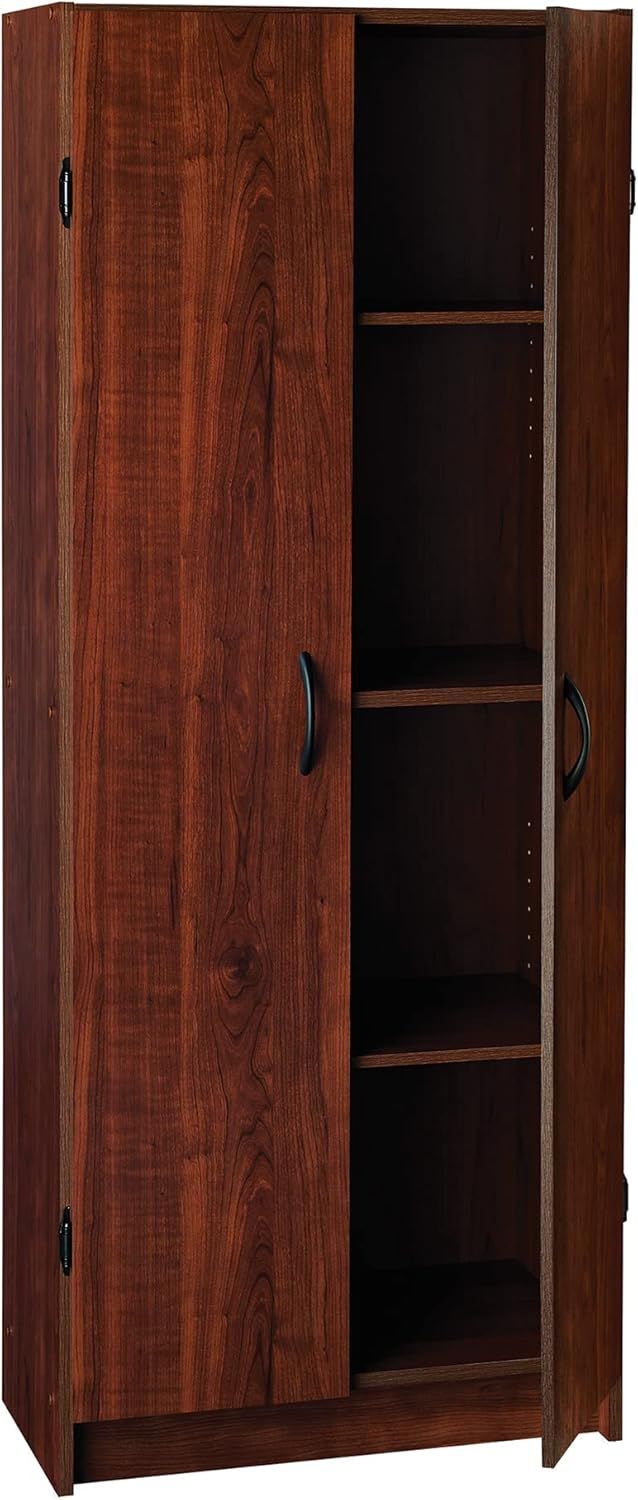 Dark Cherry Freestanding Pantry Cabinet with Adjustable Shelves