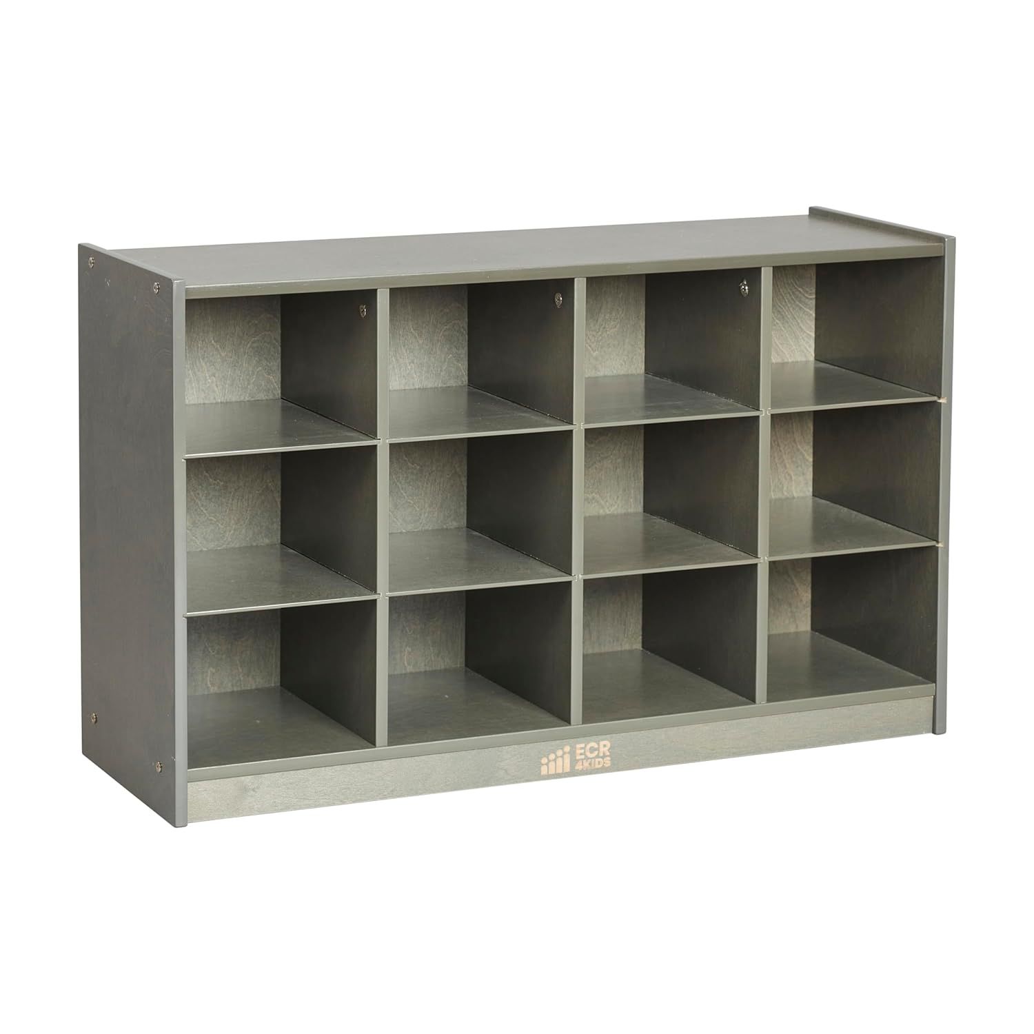 Grey Wash 12-Cubby Mobile Tray Storage Cabinet for Kids