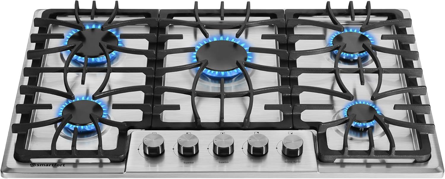 30-Inch Stainless Steel 5-Burner Gas Cooktop with Cast Iron Grates