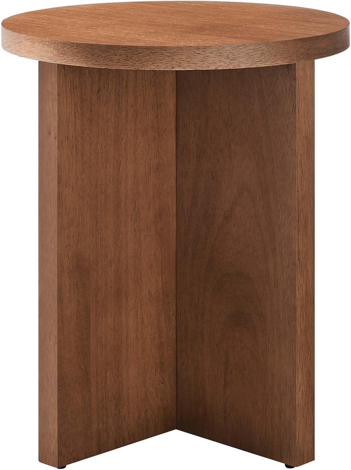 Silas Round Walnut Wood Side Table with X-Frame Base