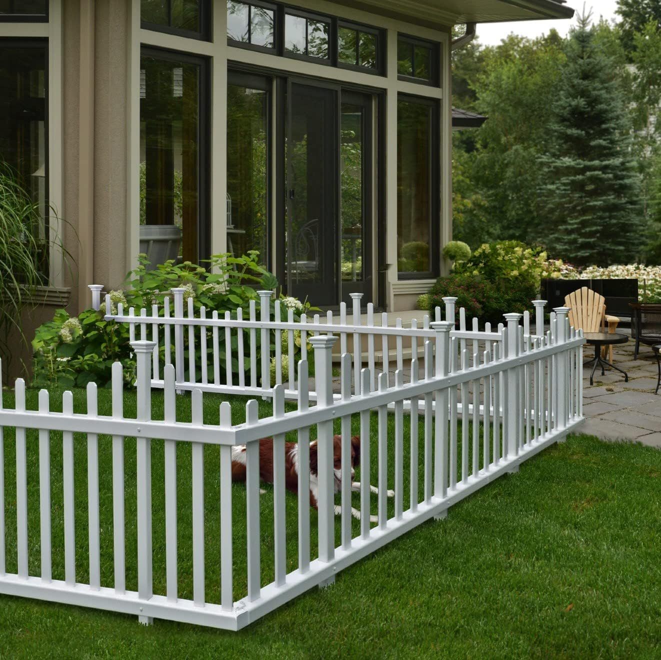 White Vinyl No-Dig Garden Picket Fence Panel Kit