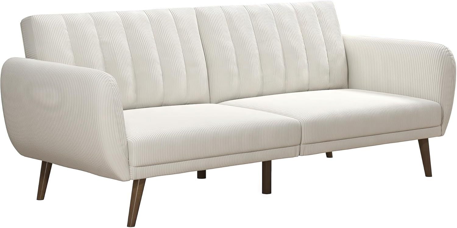 Ivory Corduroy Faux Leather Sleeper Sofa with Wood Legs