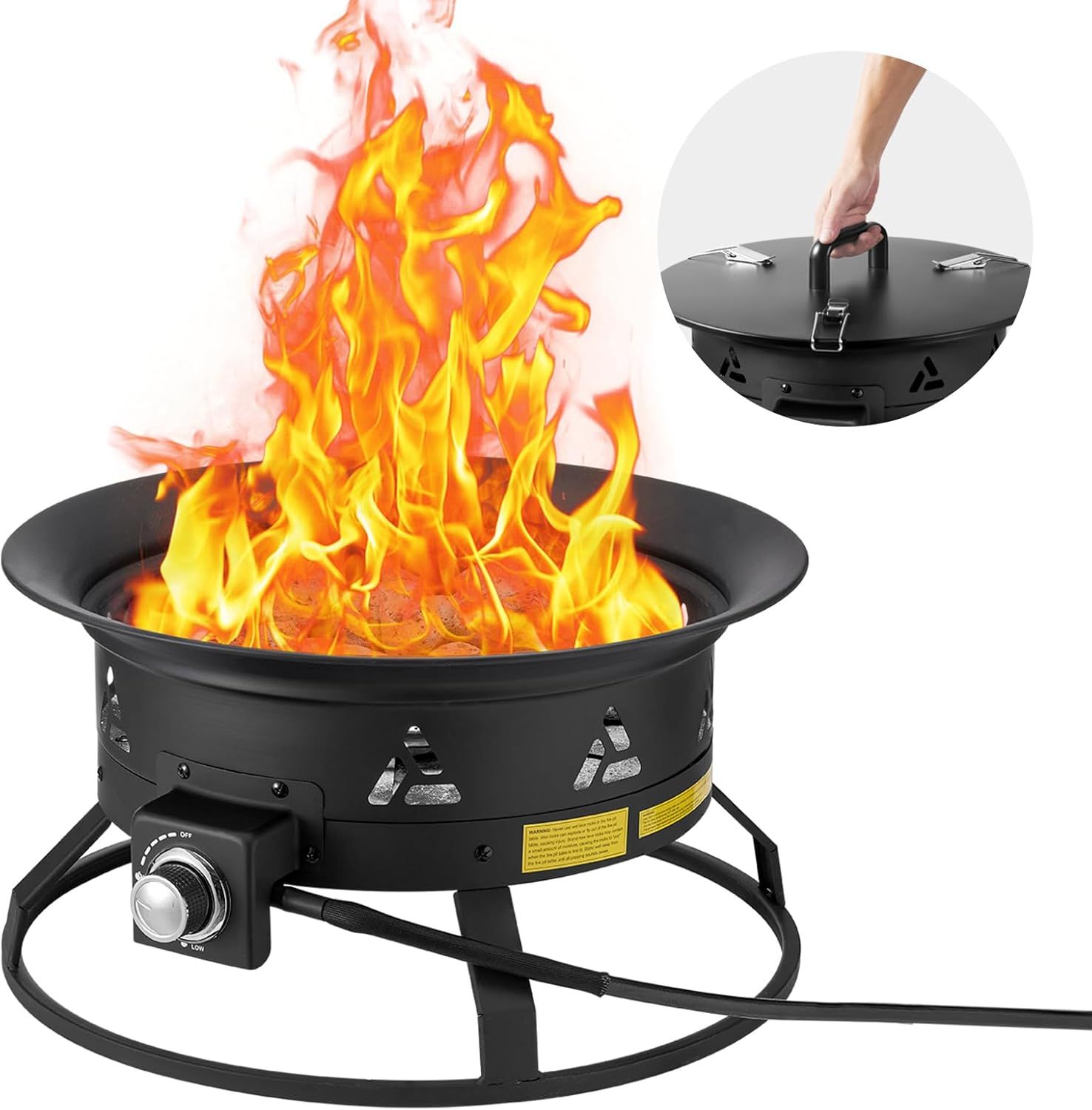 24-Inch Black Portable Gas Fire Pit with Adjustable Flame