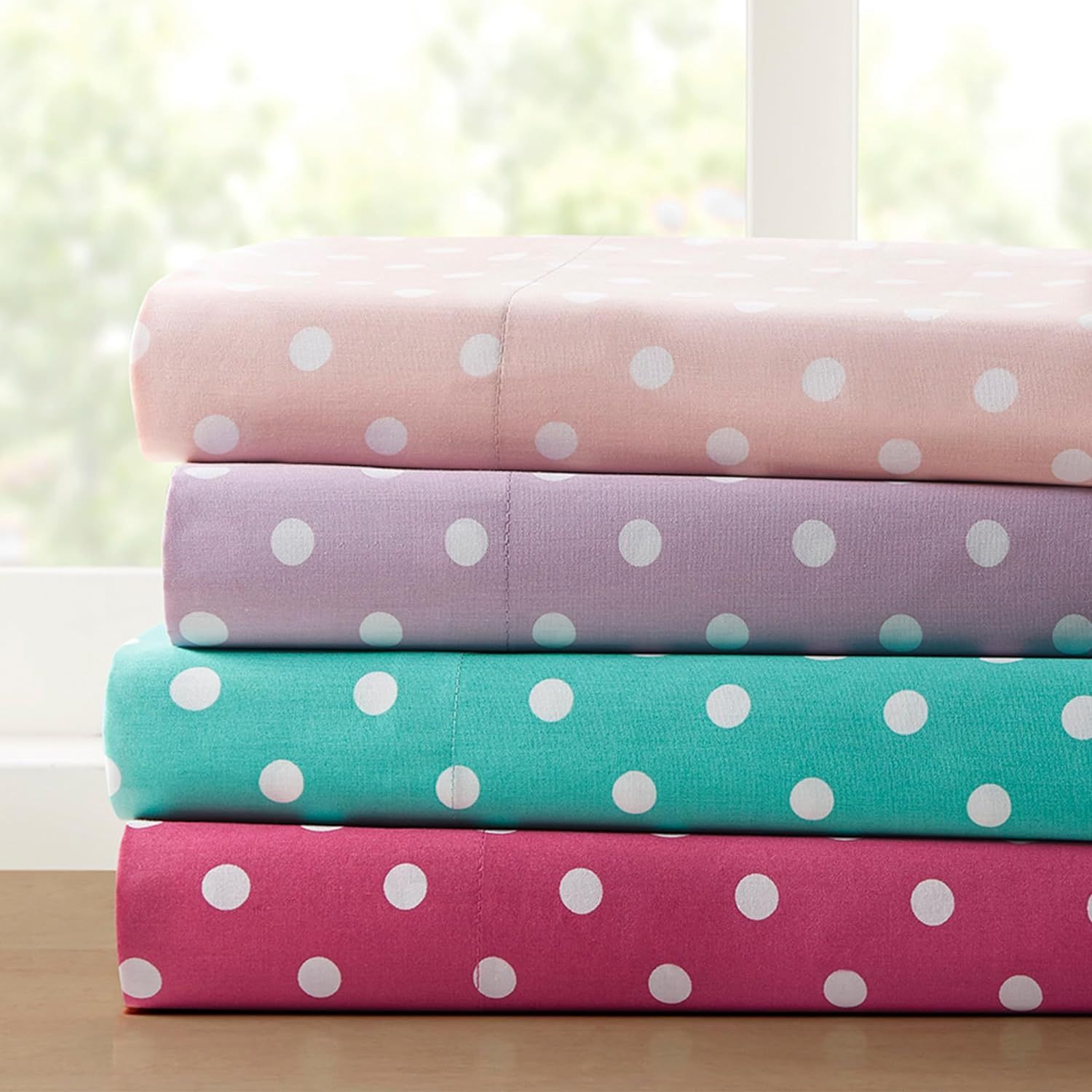 Seafoam Polka Dot Cotton Percale Full Sheet Set