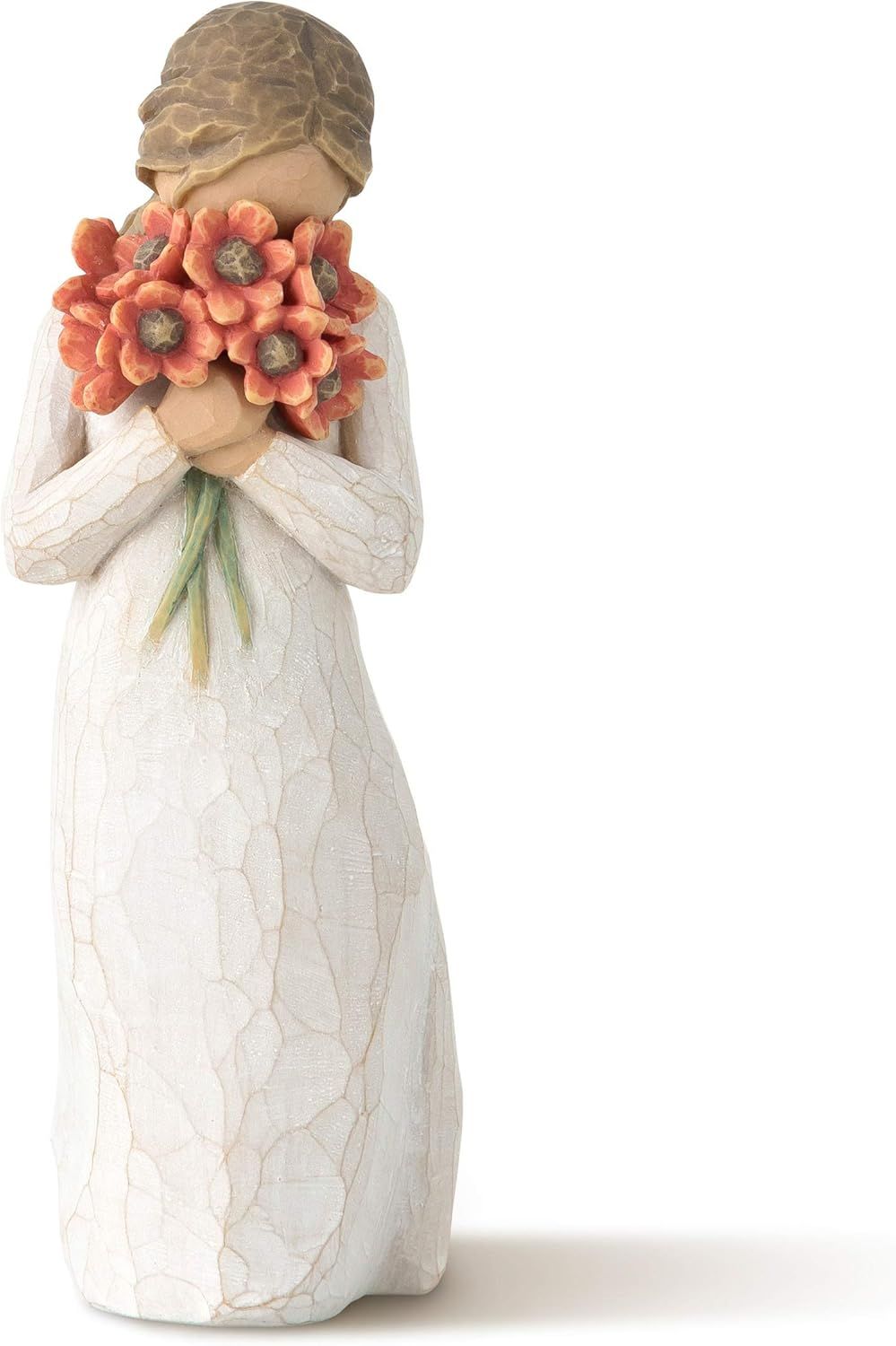 Hand-Painted Resin Angel Figurine with Flowers