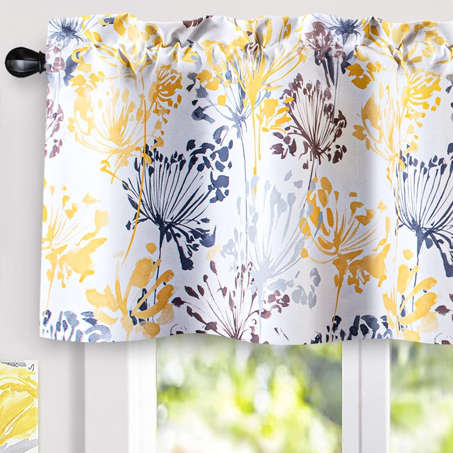 Acacia Floral Yellow and White Blackout Rod Pocket Valance