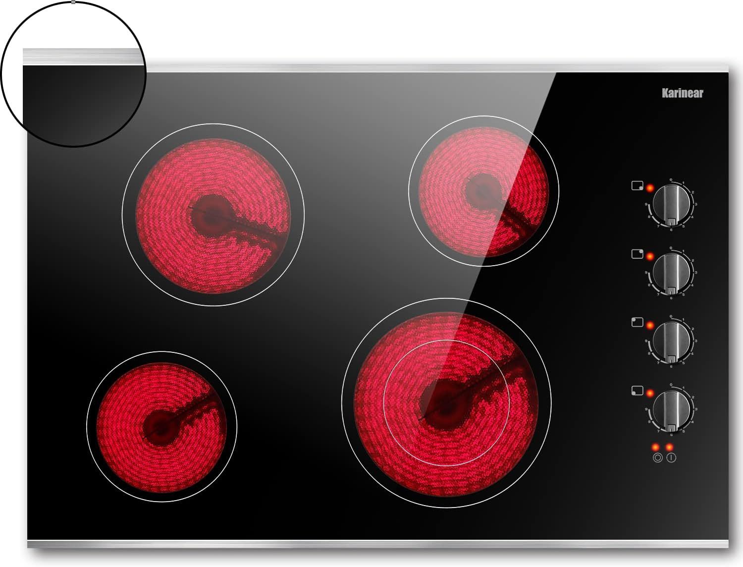 30 Inch Black Ceramic 4-Burner Electric Cooktop with Knob Control