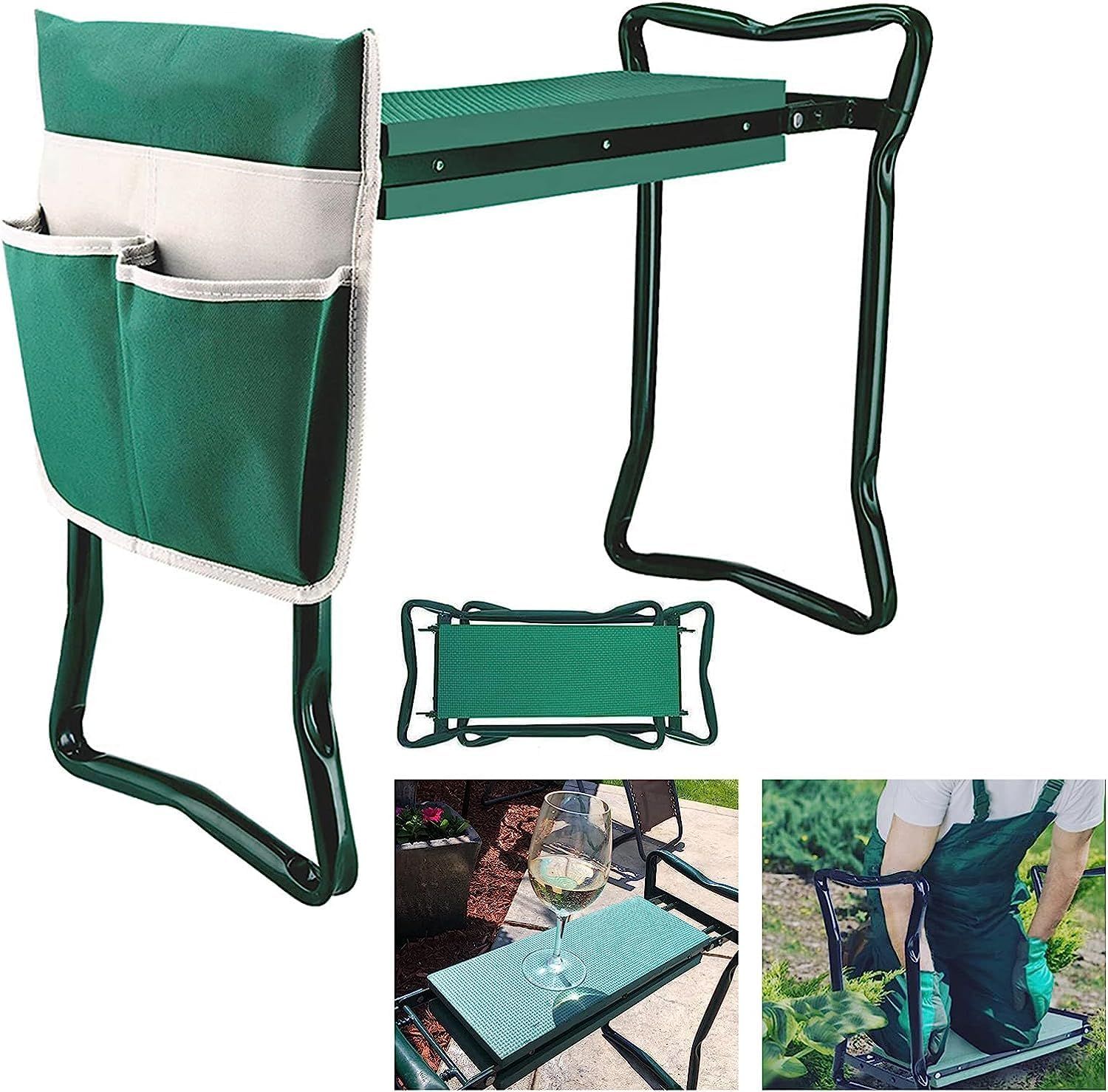 Green Foldable Garden Kneeler Seat with Tool Pouch