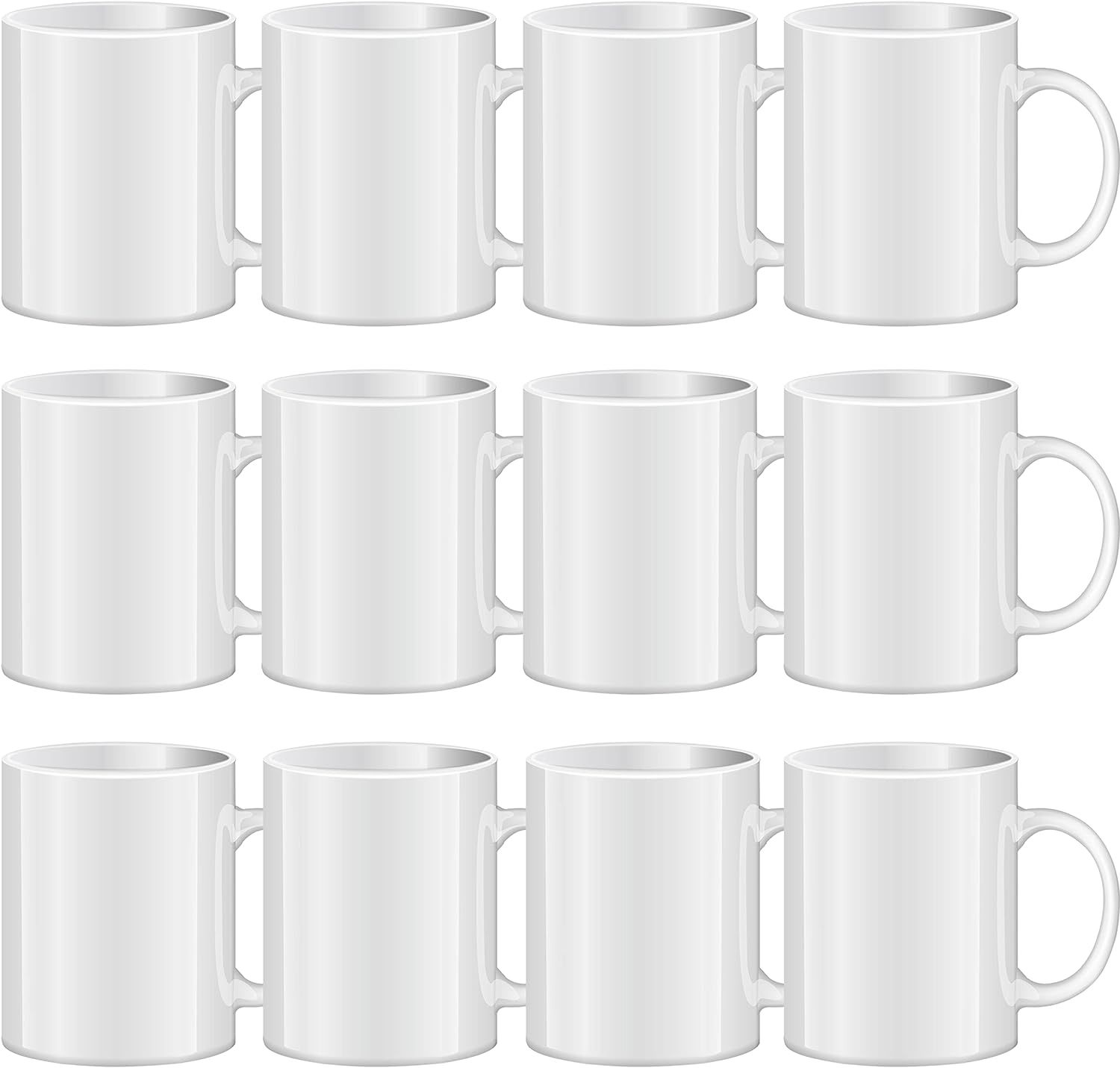 White Ceramic 11 oz Microwave Safe Personalized Mugs Set of 12