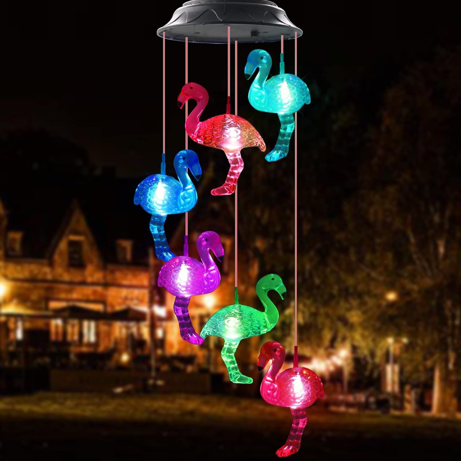 Colorful Crystal Flamingo Solar LED Wind Chimes