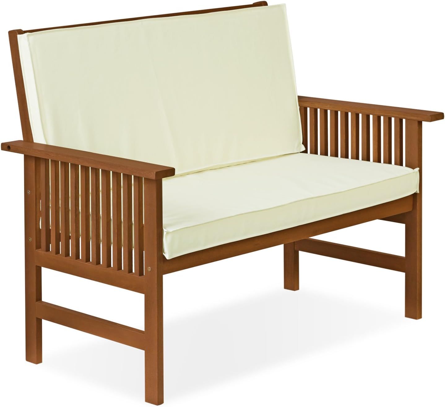 Tioman Natural Hardwood Outdoor Bench with Beige Cushions